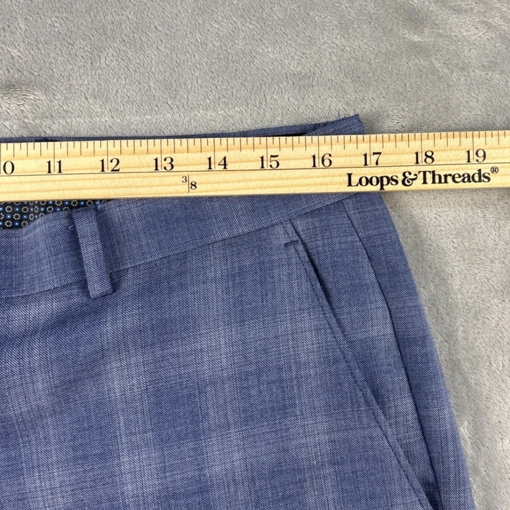 Lauren Ralph Lauren Dress Pants Mens 34x30 Plaid Blue Wool Blend Stretch EUC